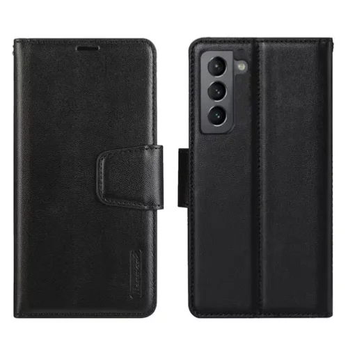 Hanman Leather Wallet Case for Samsung Galaxy S21 FE (Black)
