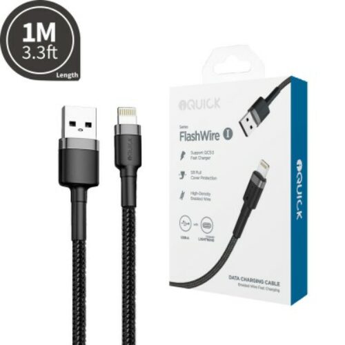iQuick Flashwire Braided USB-A to Lightning Fast Charging Cable – 1m
